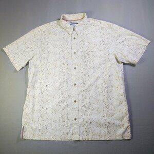 Columbia short sleeve shirt men's size XL off-white with brown abstract pattern